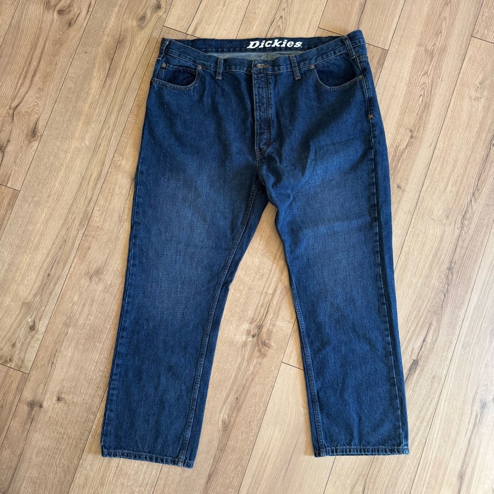 Dickies Mens Button Fly Regular Fit Straight Leg 42x30 Blue Denim Jeans